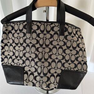 Coach Black and Cream Tote with Signature Pattern
